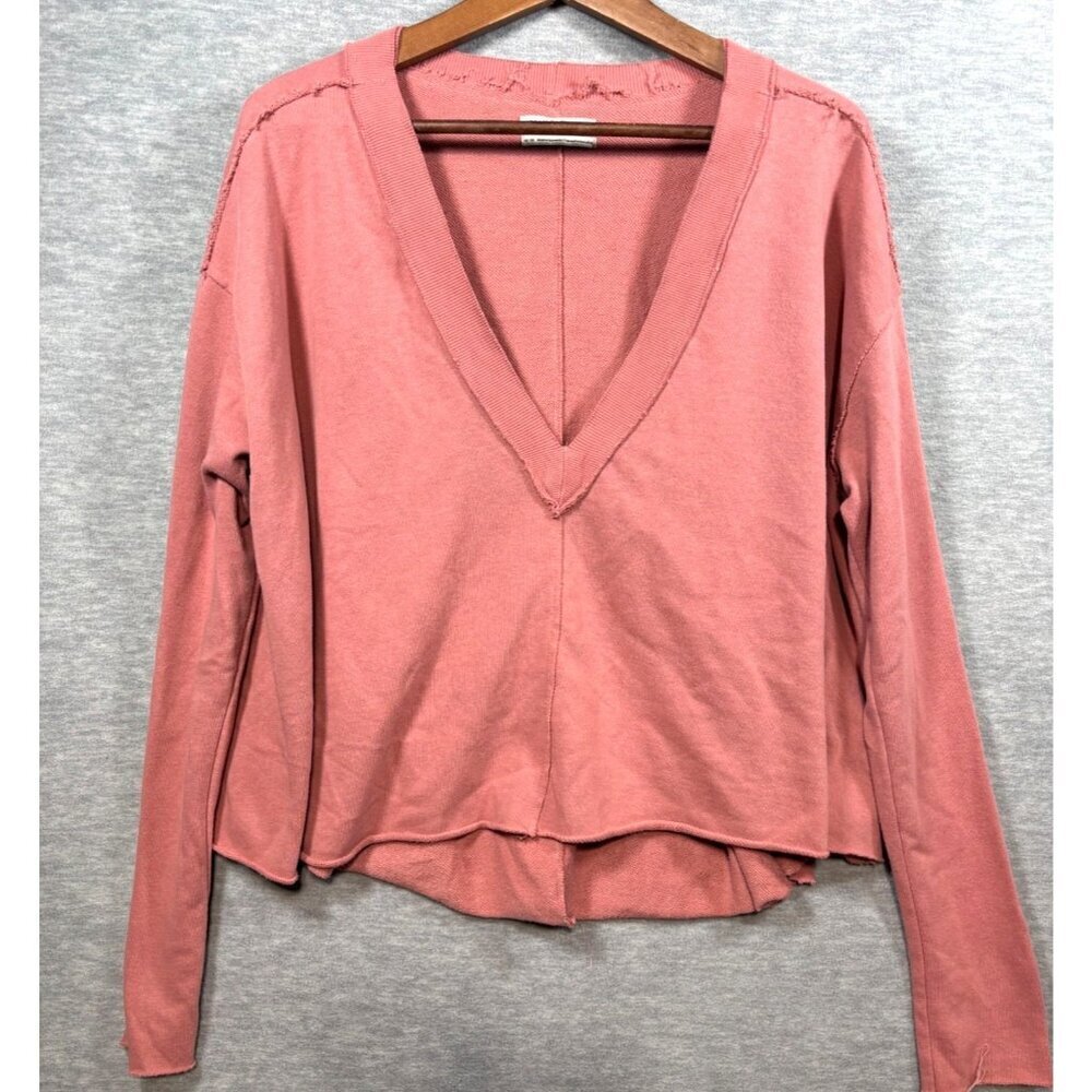 Urban Outfitters‎ Pink V-Neck Long Sleeve Sweatshirt M Distressed